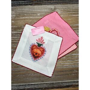World Market Embroidered Heart Cloth Napkins Set of 4 Valentine's Day White Pin